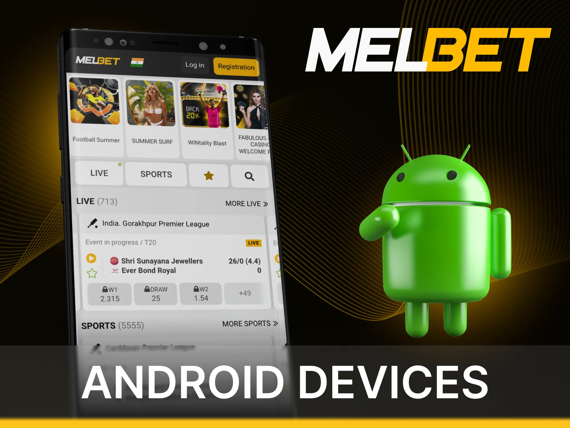 Install the Melbet online casino application on your Android phone.