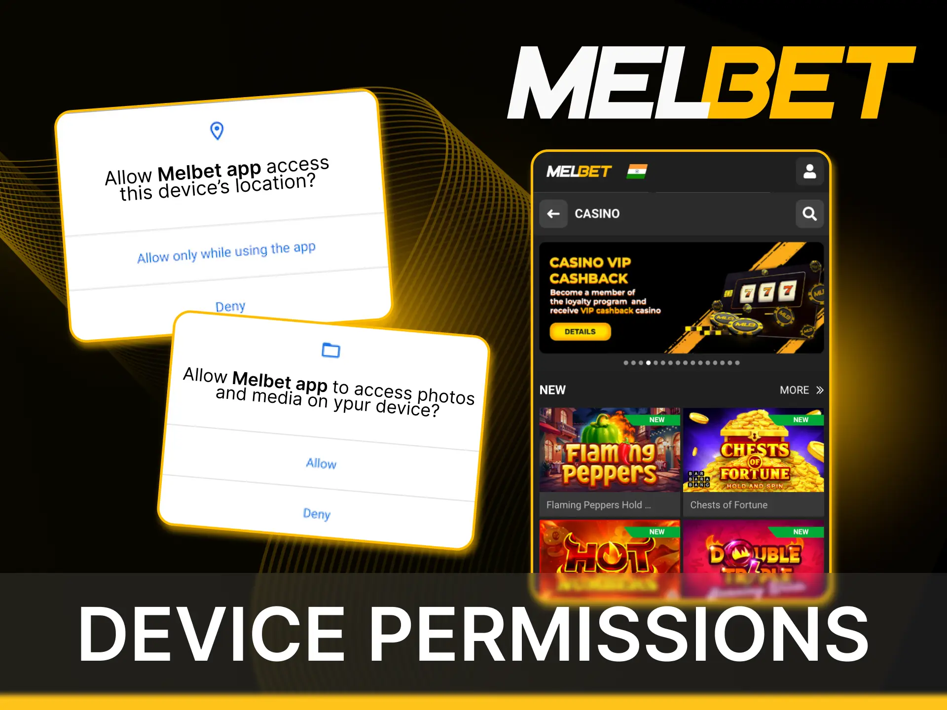 The Melbet online casino application can request some permits.