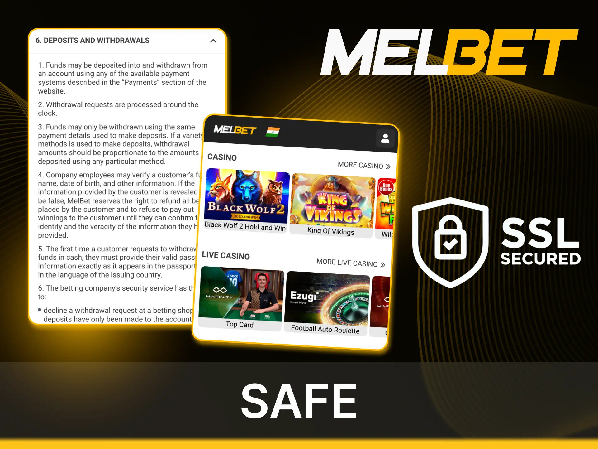 Online casino Melbet uses user data encryption.