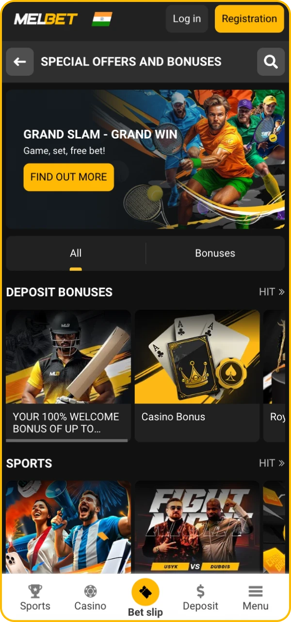 Choose your bonus in online casino Melbet.