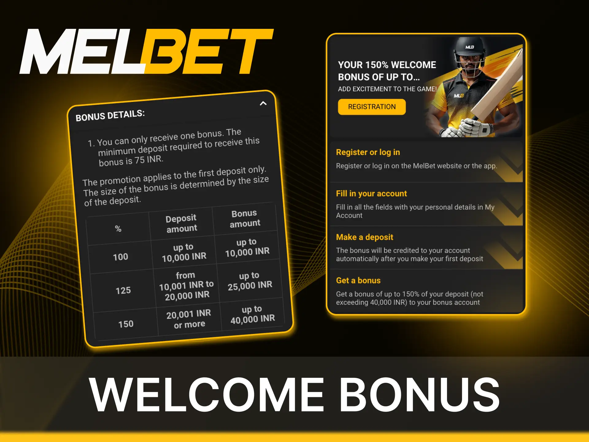 Get your welcome bonus after registering in the Melbet online casino app.