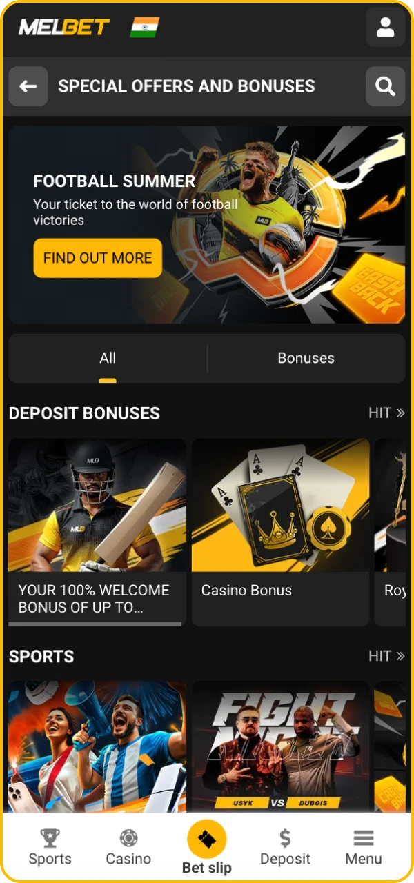 Choose your bonus in the Melbet online casino.