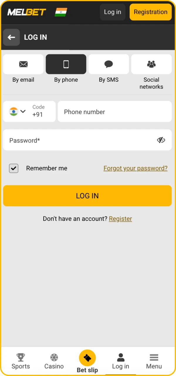 Login in the Melbet online casino to make a deposit.