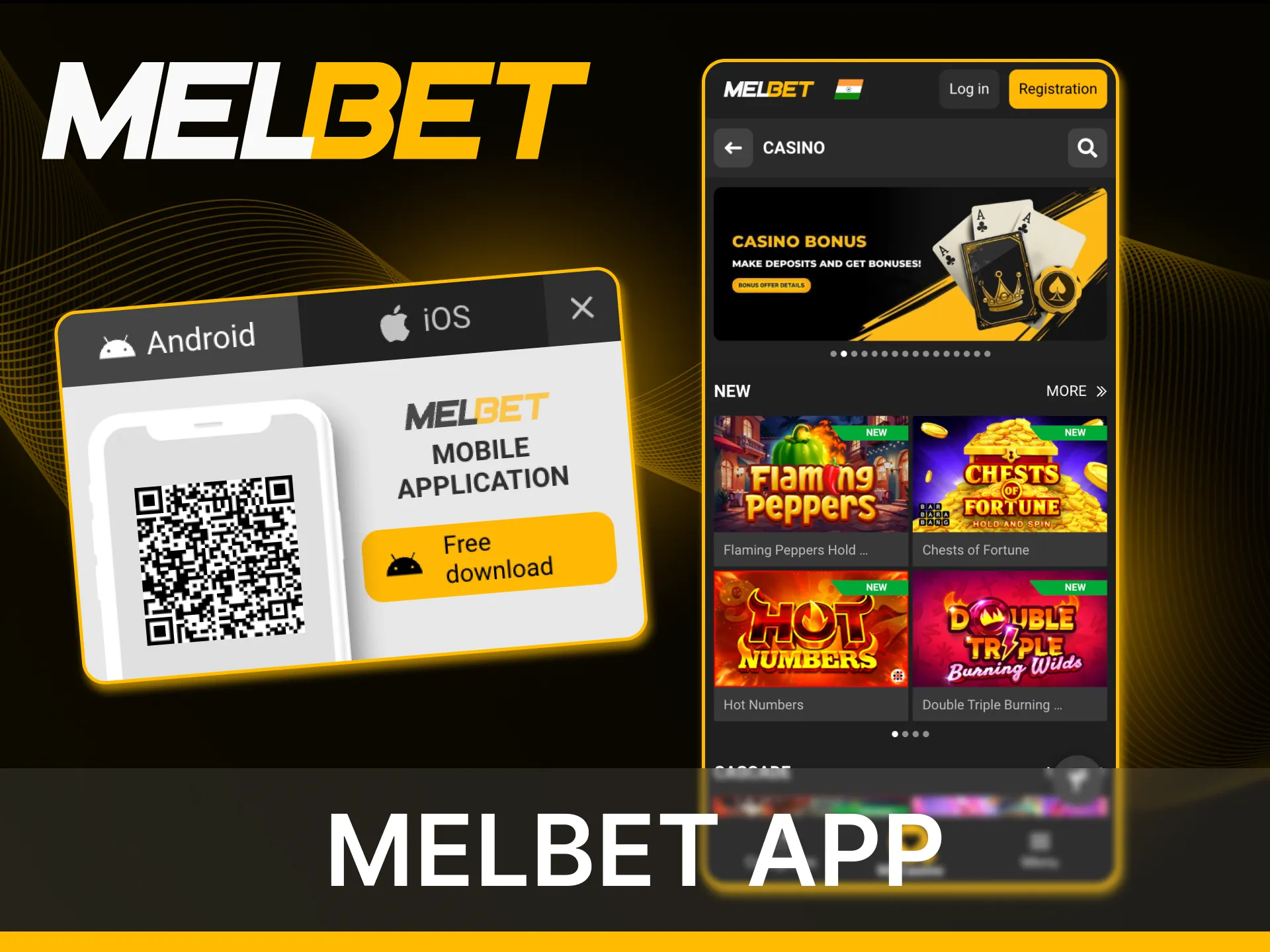 Install the Melbet online casino application on your phone and play anywhere.