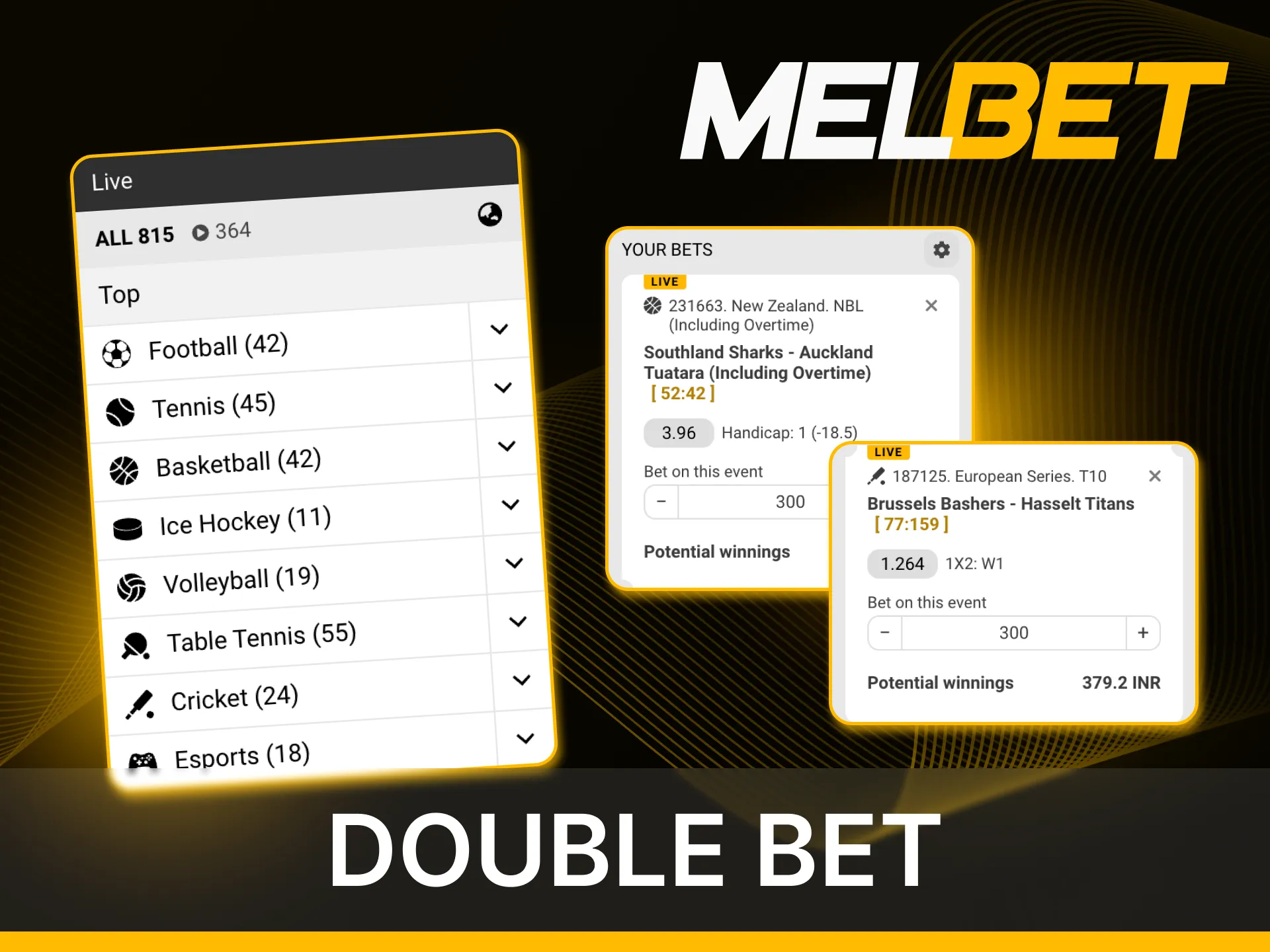 Make bets for several matches at once in the Melbet online casino.