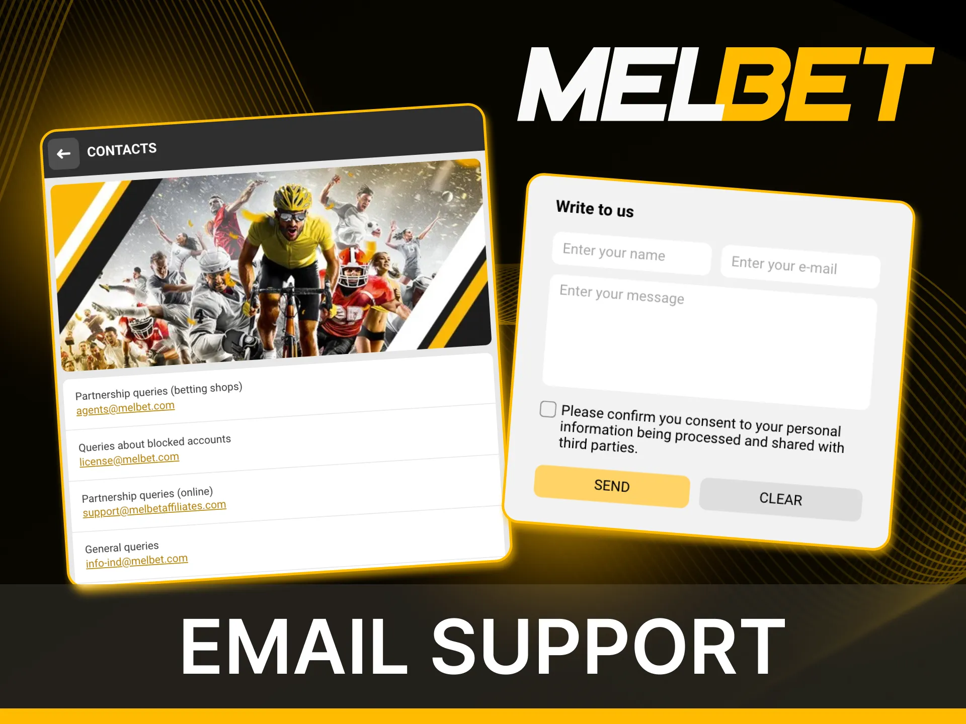 You can contact the Technical Support service online casino Melbet through e-mail.