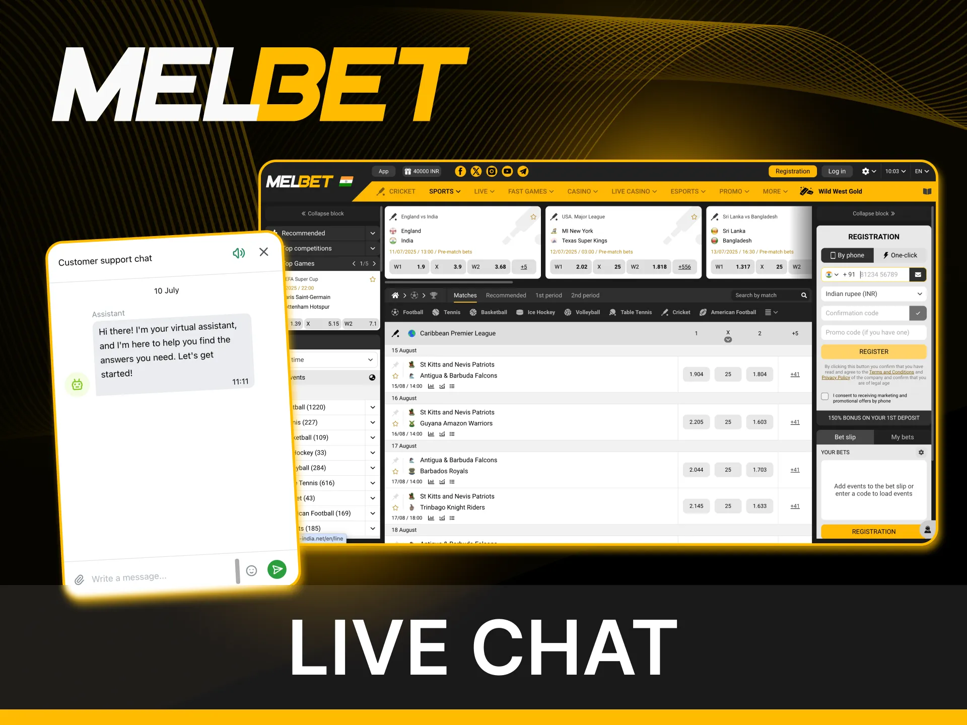 If you have questions, you can write in a live chat online casino Melbet.