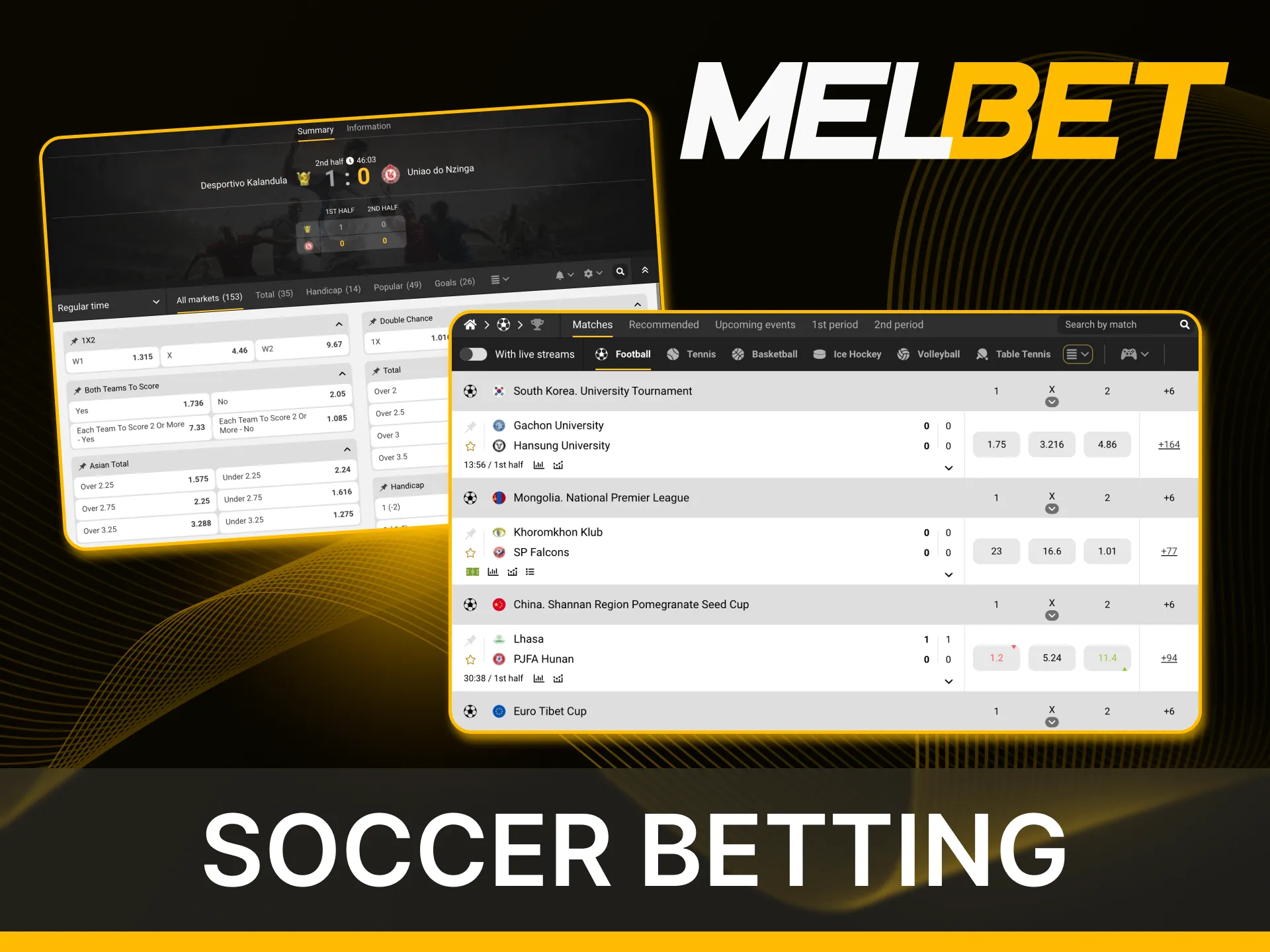 Make soccer bets in the Melbet online casino.