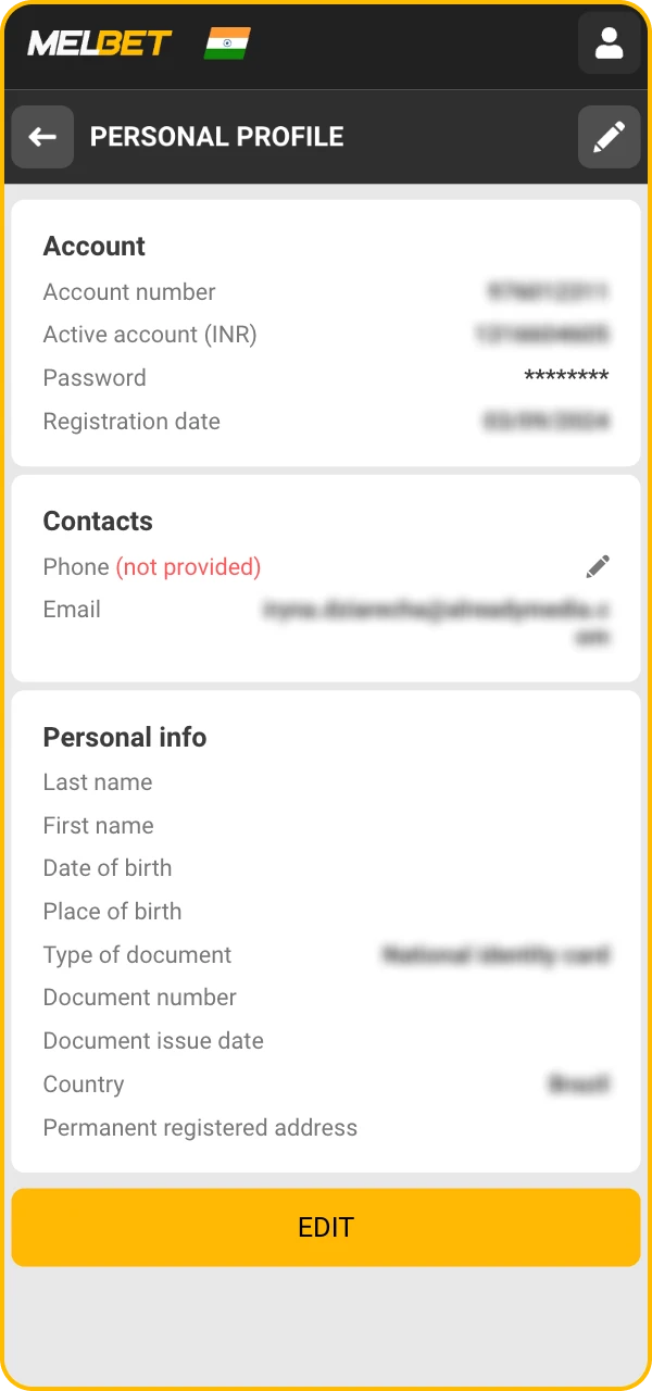 If the account is not verified, go through verification in Melbet online casino.