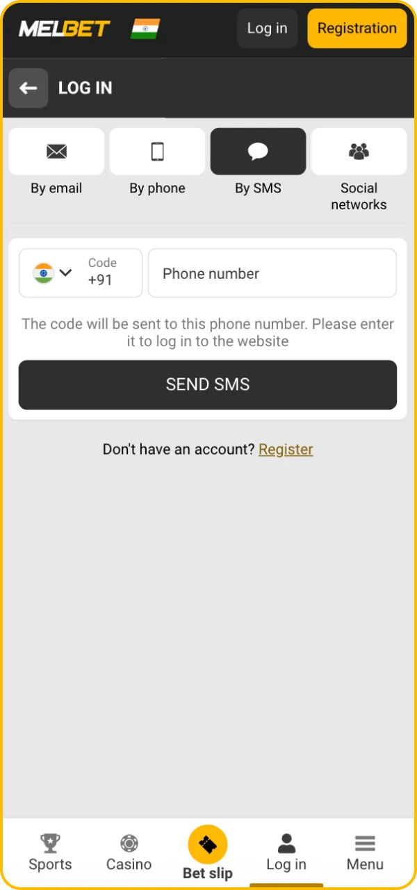 Log in to withdraw funds in Melbet online casino.