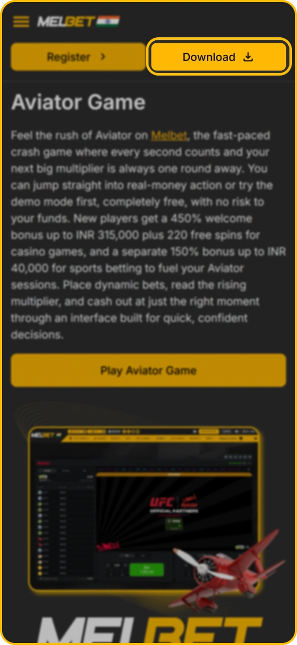 Get Aviator Melbet android app from this page.