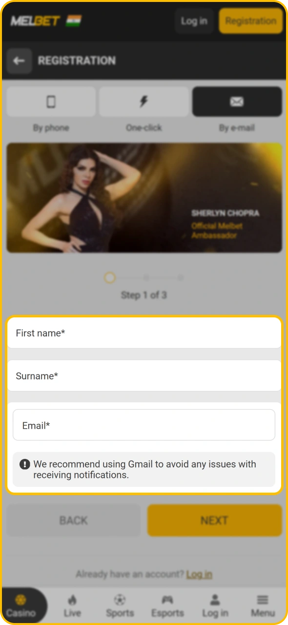 Start with creating account for your Melbet tennis betting.